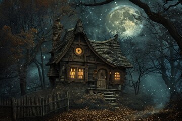 Fototapeta na wymiar Autumn Nighttime Haunt A Spooky Halloween Nighttime Scene Generative AI