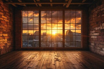 Sunset Serenade A Glimpse of the City from the Window Generative AI