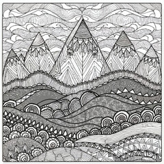 Mountain Nature Coloring Page Vector