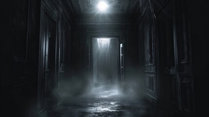 Foggy Hallway in a Haunted Mansion Generative AI - obrazy, fototapety, plakaty