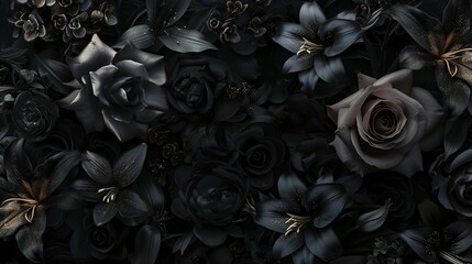 Floral Fusion A Black and Gold Bouquet for the Modern Bride Generative AI - obrazy, fototapety, plakaty