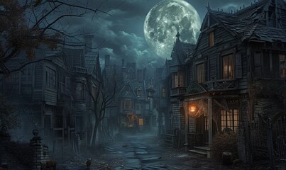 Moonlit Night in the Haunted Alley Generative AI