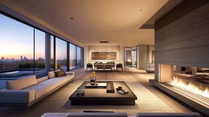 Contemporary fireplace lounge living room. Generative ai, 