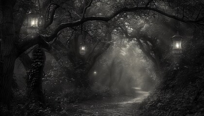 A Dark and Mysterious Path in the Woods Generative AI