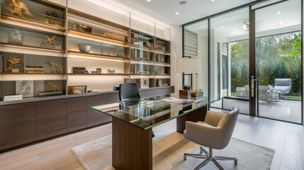 Obraz na płótnie Canvas Contemporary home office with glass desk ergonomic. Generative ai, 