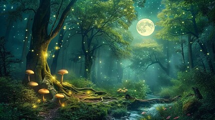 Enchanted Forest at Night A Magical Moonlit Adventure Generative AI