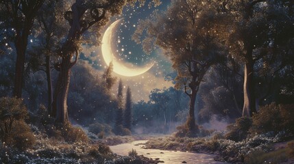 Moonlit Night in the Woods A Celestial Celebration of the Full Moon Generative AI