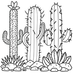 Cactus Coloring Page Outline Vector