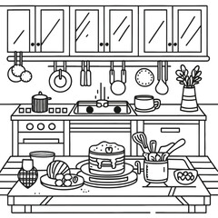 Kitchen Coloring Page Outline Vector