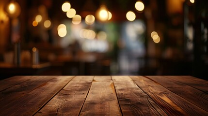 Glowing Lights Illuminate the Rustic Charm of a Wooden Table Generative AI