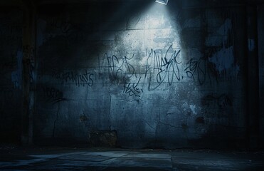 Graffiti-Covered Wall in a Dark Alleyway Generative AI