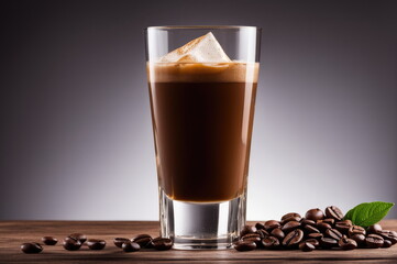 Whipped Cream Topped Coffee in Tall Glass with Cinnamon and Coffee Beans