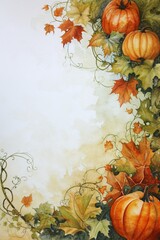 Naklejka na ściany i meble Autumn Leaves and Pumpkins A Vibrant Painting for Fall Months Generative AI