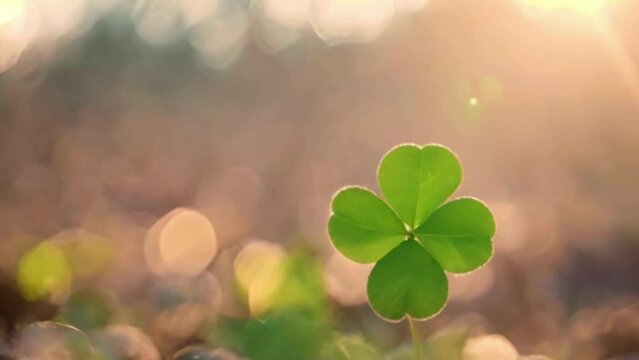 four-leaf clover as a symbol of good luck isolated on a blurry background, fortune and success, 4 leaves