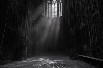 Spider Web of Light A Gothic Cathedral Illuminated by a Sunbeam Generative AI - obrazy, fototapety, plakaty