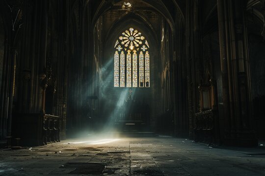 Glowing Sunbeam in a Gothic Cathedral A Solstice Celebration Generative AI
