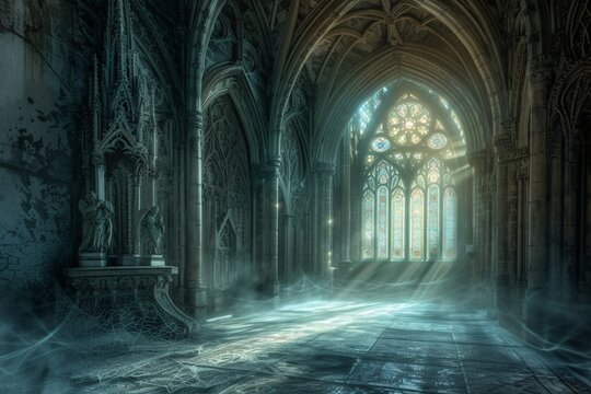 Gothic Cathedral A Hauntingly Beautiful Interior Generative AI