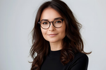 Closeup portrait of beautiful woman wearing eyeglass isolated on white background 