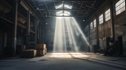 Sunlight Beams Through the Roof of a Warehouse Generative AI