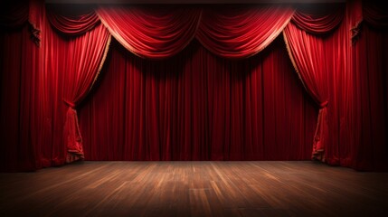 Stage curtains theater drapes and wooden stage floor