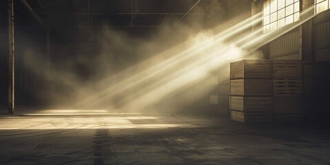 Sunlight Beams Through the Warehouse A Glimpse of the Future Generative AI - obrazy, fototapety, plakaty