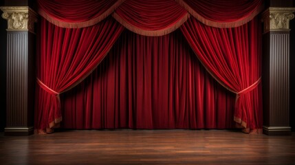 Stage curtains theater drapes and wooden stage floor