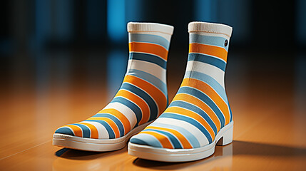 Multicolor child's striped socks isolated photo