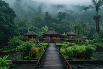 Fototapeta premium Exotic Retreat: A Stunning Tropical Resort Offering a Tranquil Atmosphere