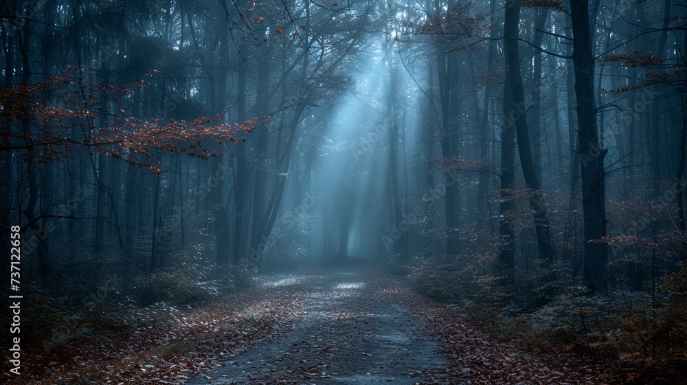 Poster autumn's glow a path through the trees generative ai