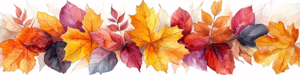 Naklejka na ściany i meble Fall Foliage A Watercolor Portrait of Seasonal Leaves Generative AI