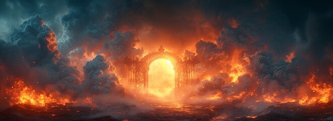 Fiery Gates of the Underworld A Blazing Night Sky Generative AI - obrazy, fototapety, plakaty