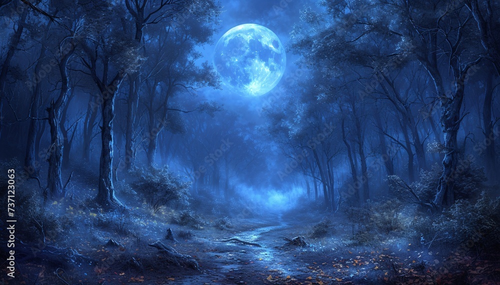 Poster moonlit path in the woods generative ai
