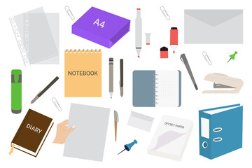 Stationery for the office.Office supplies on an isolated background.Office stuff in flat style.