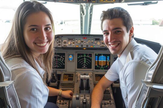 Pilots Inside Airplane Cockpit