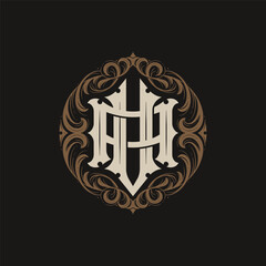 Victorian style monogram with initial AV or VA. Badge logo design. can be applied on stationery, invitations, signage, packaging, or even as a branding element and etc