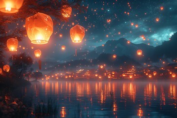 Glowing Lights in the Sky A Magical Nighttime Scene Generative AI