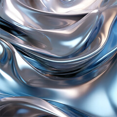A fluid curved metallic fractal pattern and blue shades
