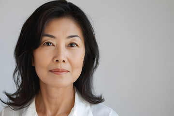 Obraz premium Close up portrait of beautiful mature asian woman isolated on white or light background