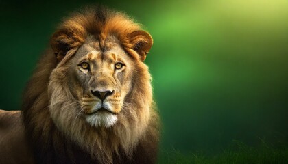 Portrait of a lion on green background