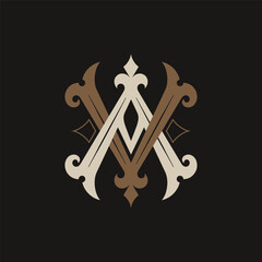 Vintage style monogram with initial AV or VA. Logo design. Can be applied on stationery, invitations, signage, packaging, or even as a branding element and etc