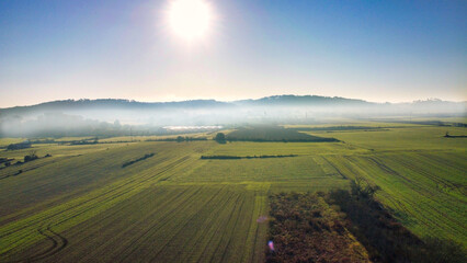 crop field in montuiri mallorca on a foggy day