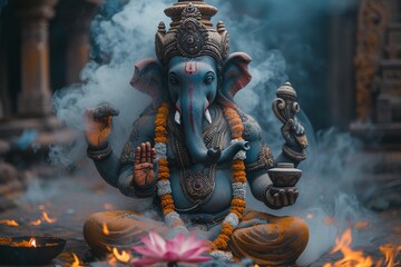 Ganesh the Guru of Good Luck A Celebration of the Hindu God's Birthday in April Generative AI - obrazy, fototapety, plakaty