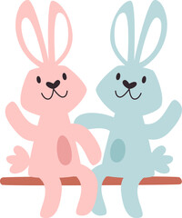 Obraz na płótnie Canvas Rabbits Sitting On Bench