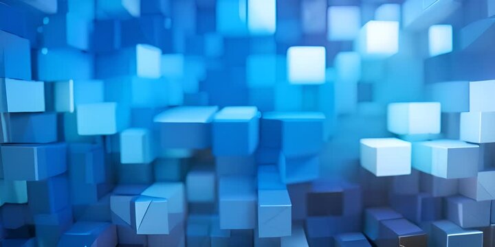 Dark blue white pattern. Chaotic. Geometric shape background for design. Squares, rectangles or block. Seamless. Abstract. Mosaic, collage. Web banner. Wide. 4K motion
