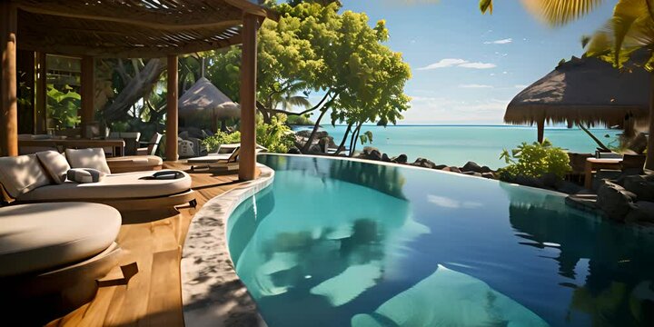 Luxury tropical vacation. Spa swimming pool 4K motion