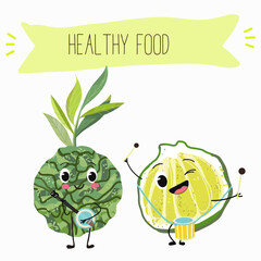 Cute  cartoon bergamot characters with different activities. Flat vector illustration, funny fruits. Organic food.