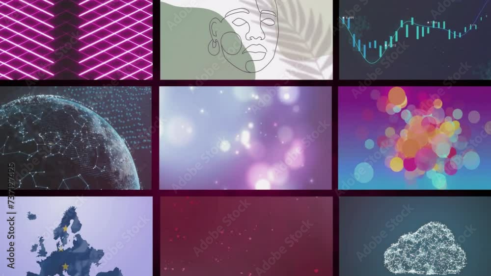 Poster animation of screens with cloud icon and data processing