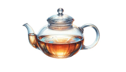 glass teapot filled with tea vector - obrazy, fototapety, plakaty