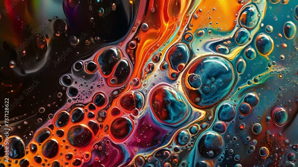 Poster a captivating display of the relationship between density and movement as oil and water merge to for