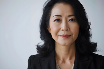 Obraz premium Close up portrait of beautiful elegant mature asian business woman isolated on white or light background